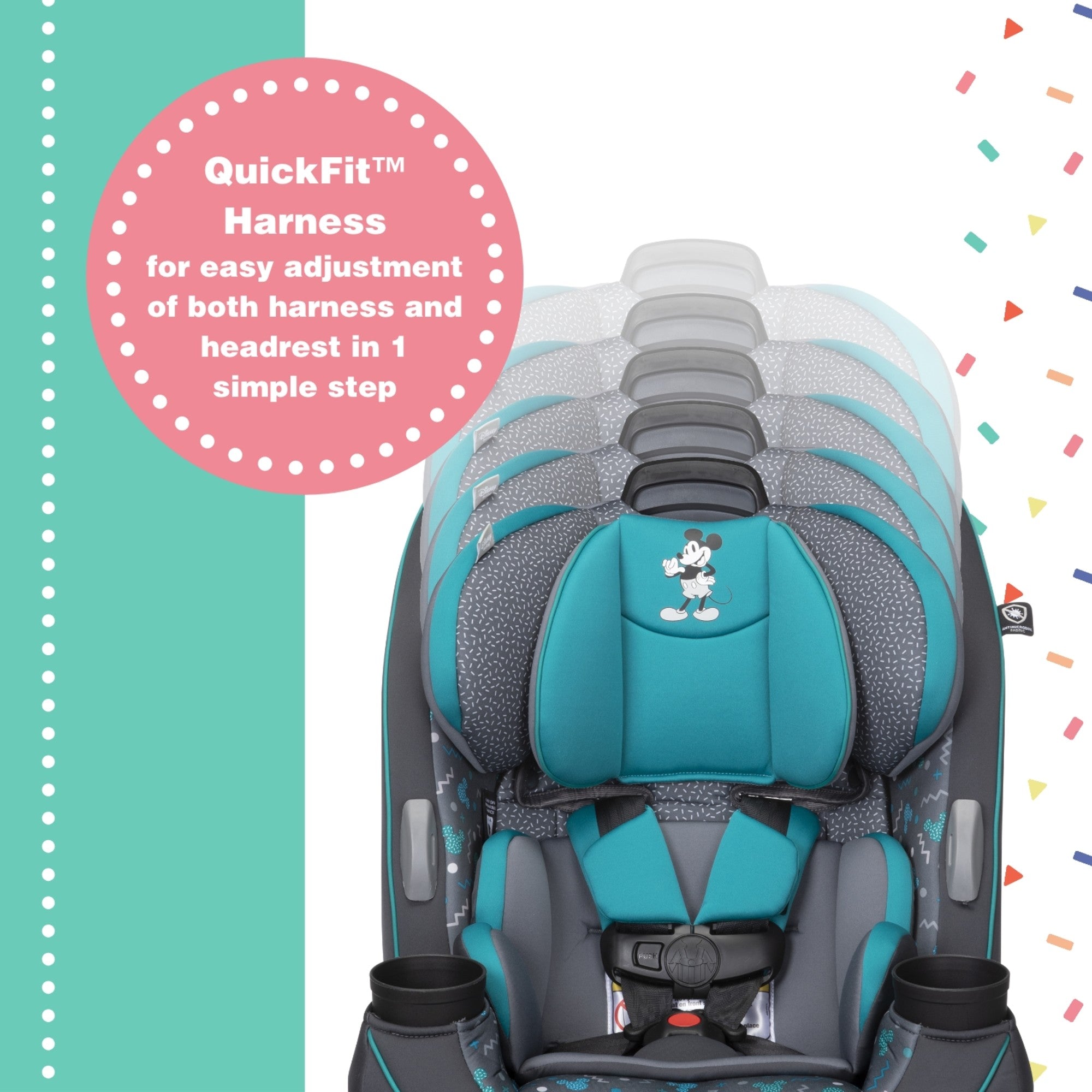 Disney Baby Grow and Go™ All-in-One Convertible Car Seat - QuickFit Harness for easy adjustment of both harness and headrest in 1 simple step