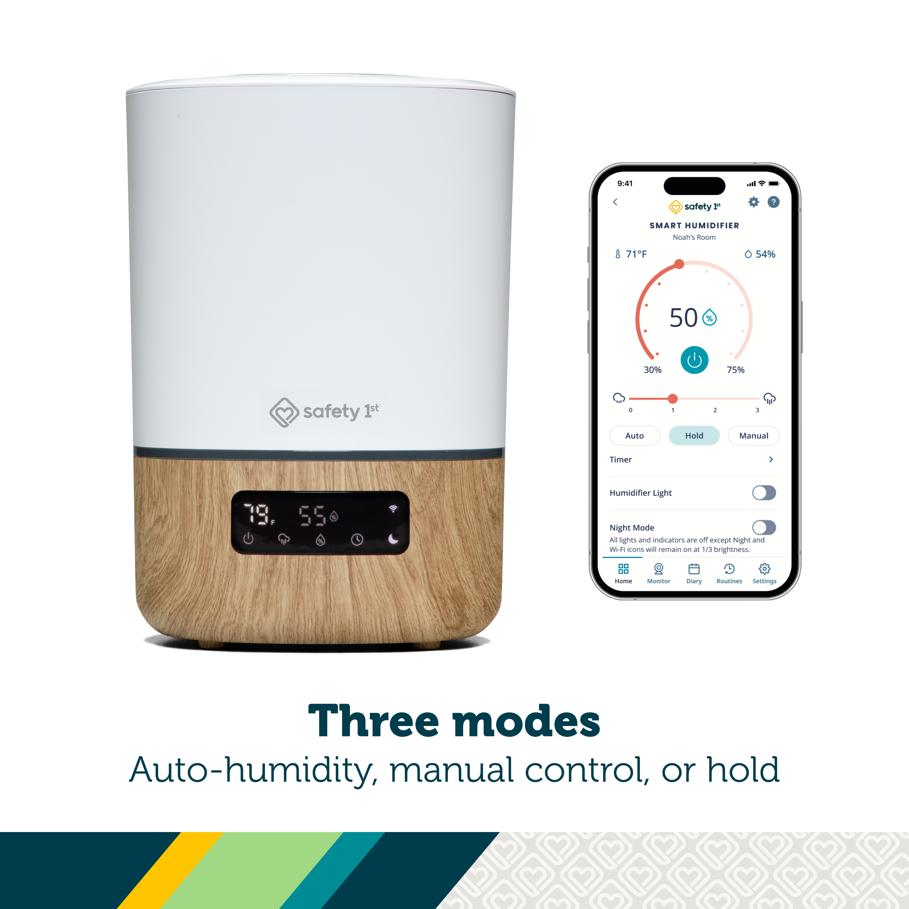 Smart Humidifier - three modes: auto-humidity, manual control, or hold