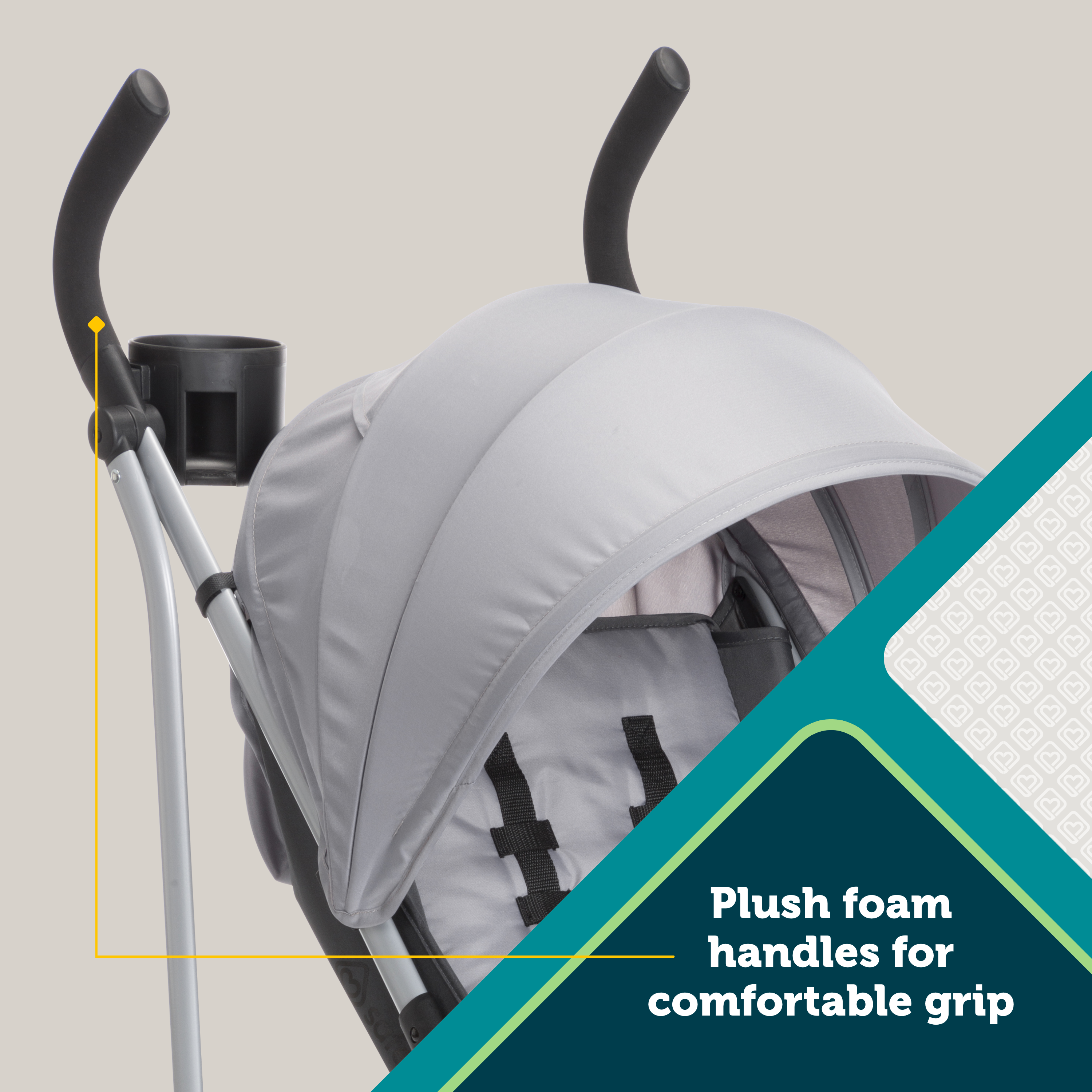 Strollerette Compact Stroller - plush foam handles for comfortable grip
