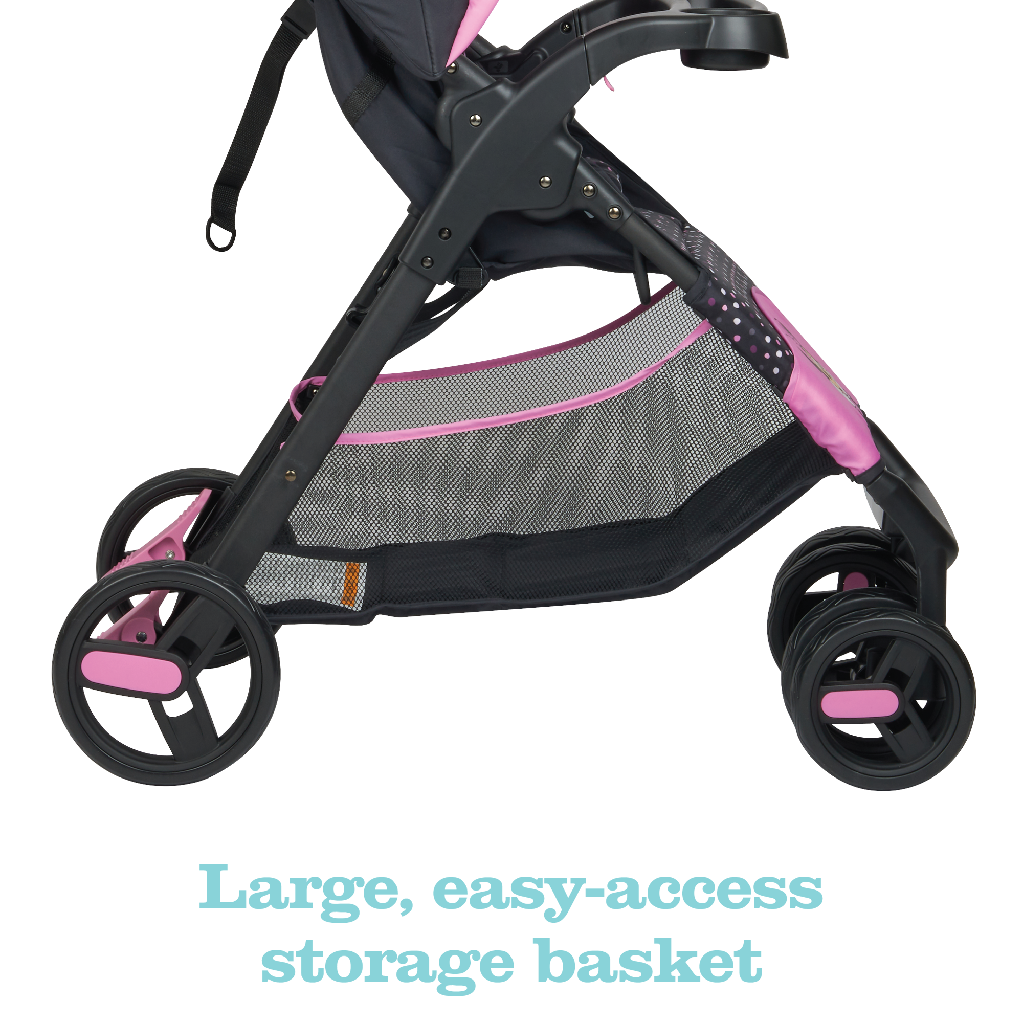 Disney Baby Disney Simple Fold™ LX Travel System - Minnie Dot Party - large, easy-access storage basket