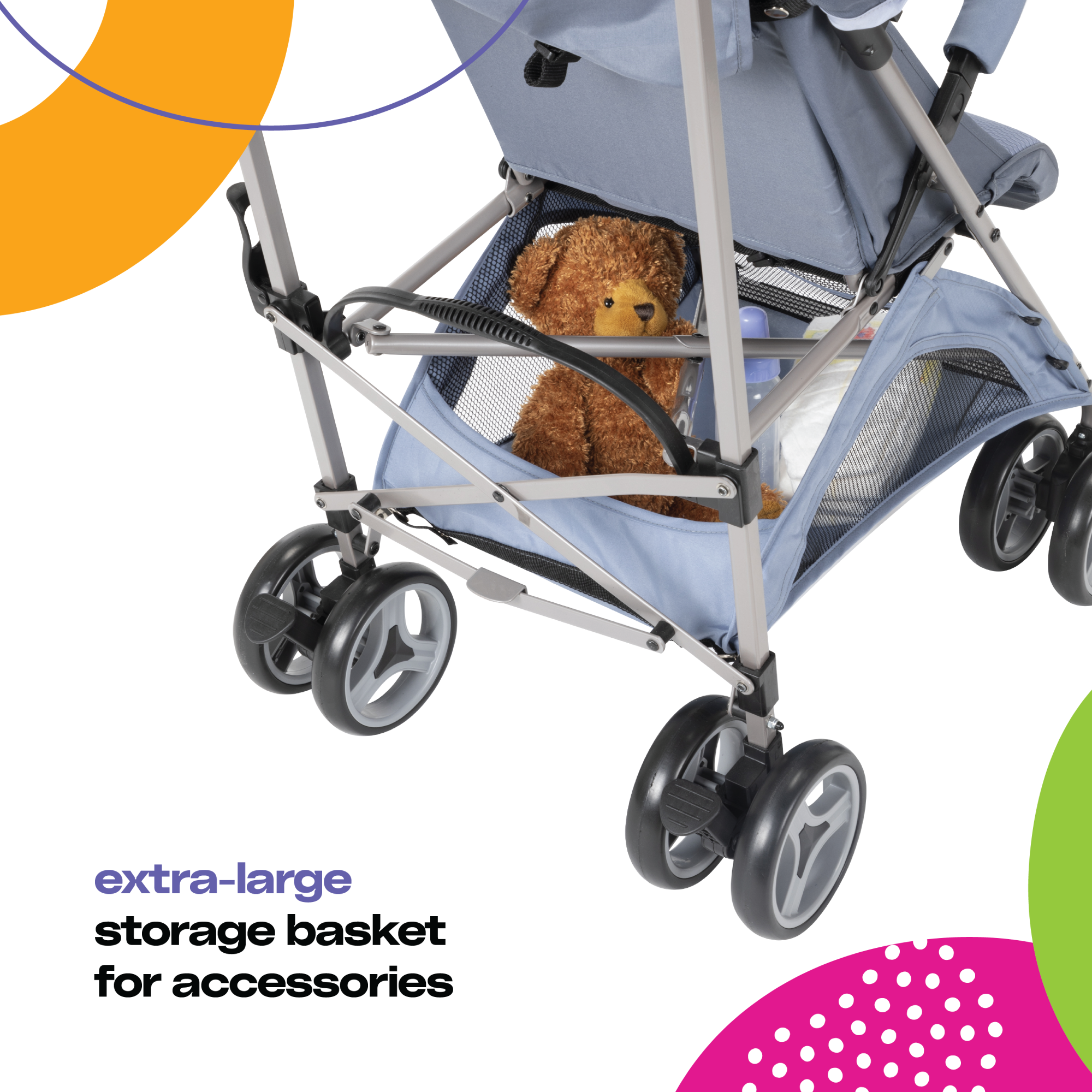Cosco Kids™ Simple Fold Compact Stroller - Organic Waves - extra-large storage basket for accessories