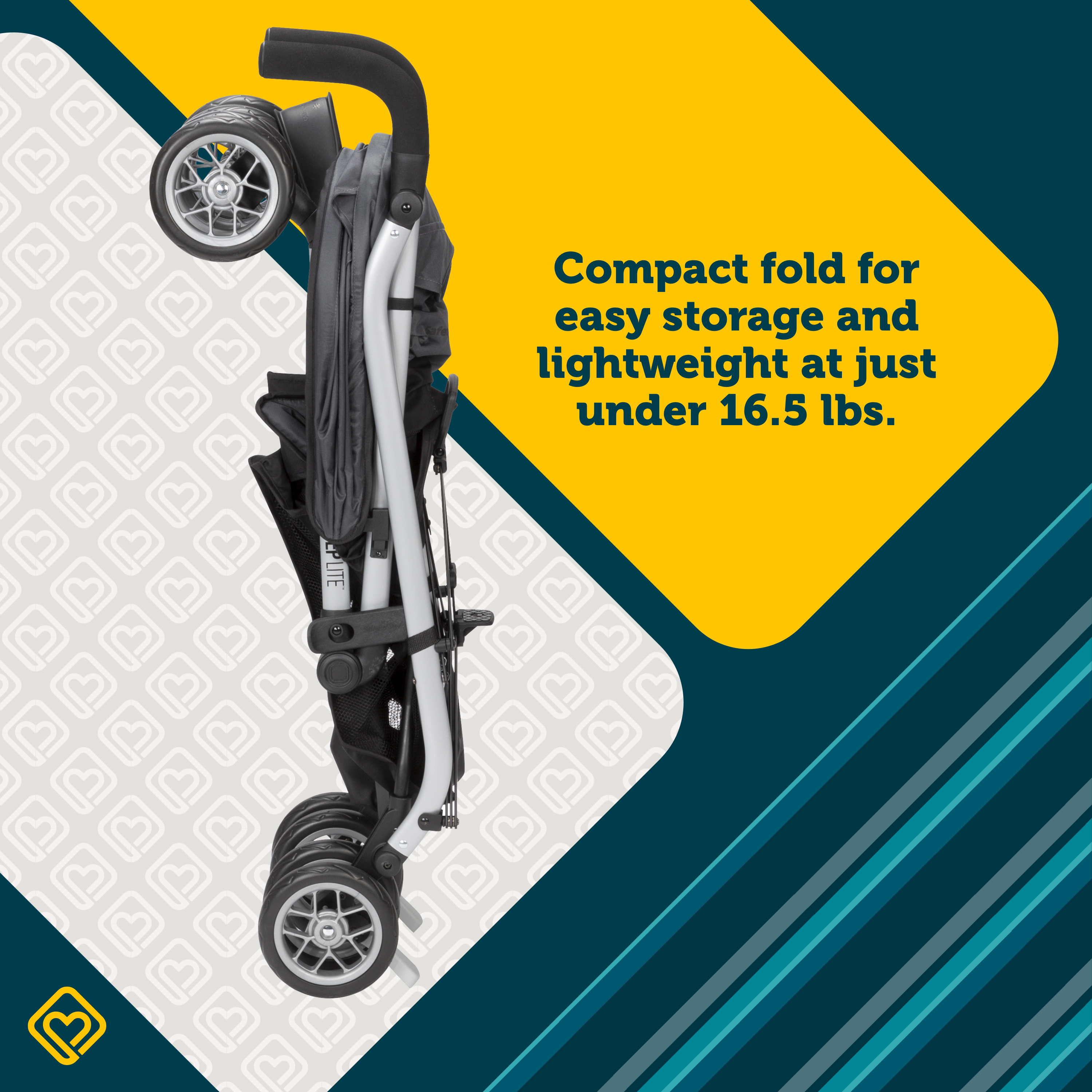 Step Lite Compact Stroller - compact fold for easy storage and lightweight at just under 16.5 lbs.