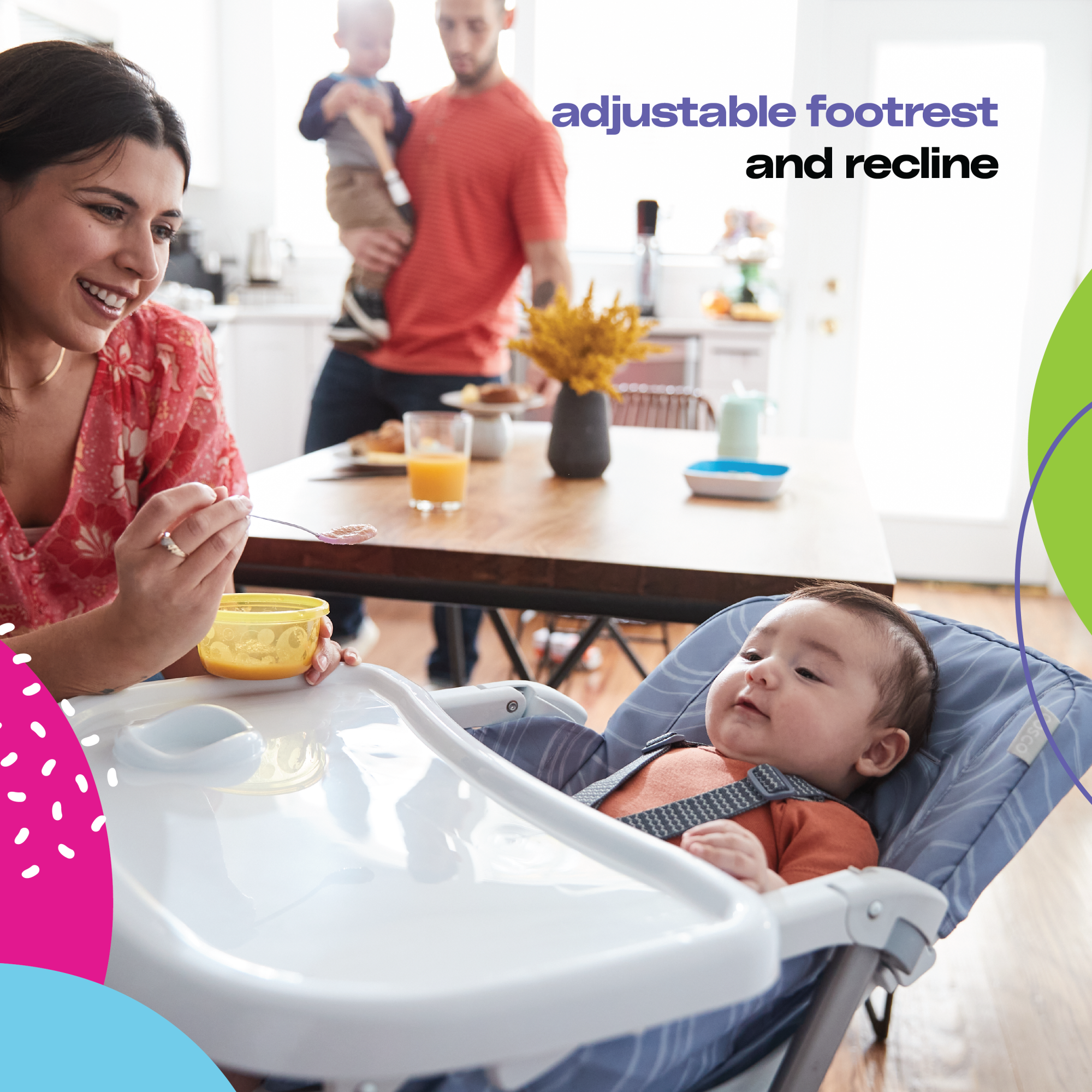 Cosco Kids™ Simple Fold™ Adjustable High Chair - Organic Waves - adjustable footrest and recline