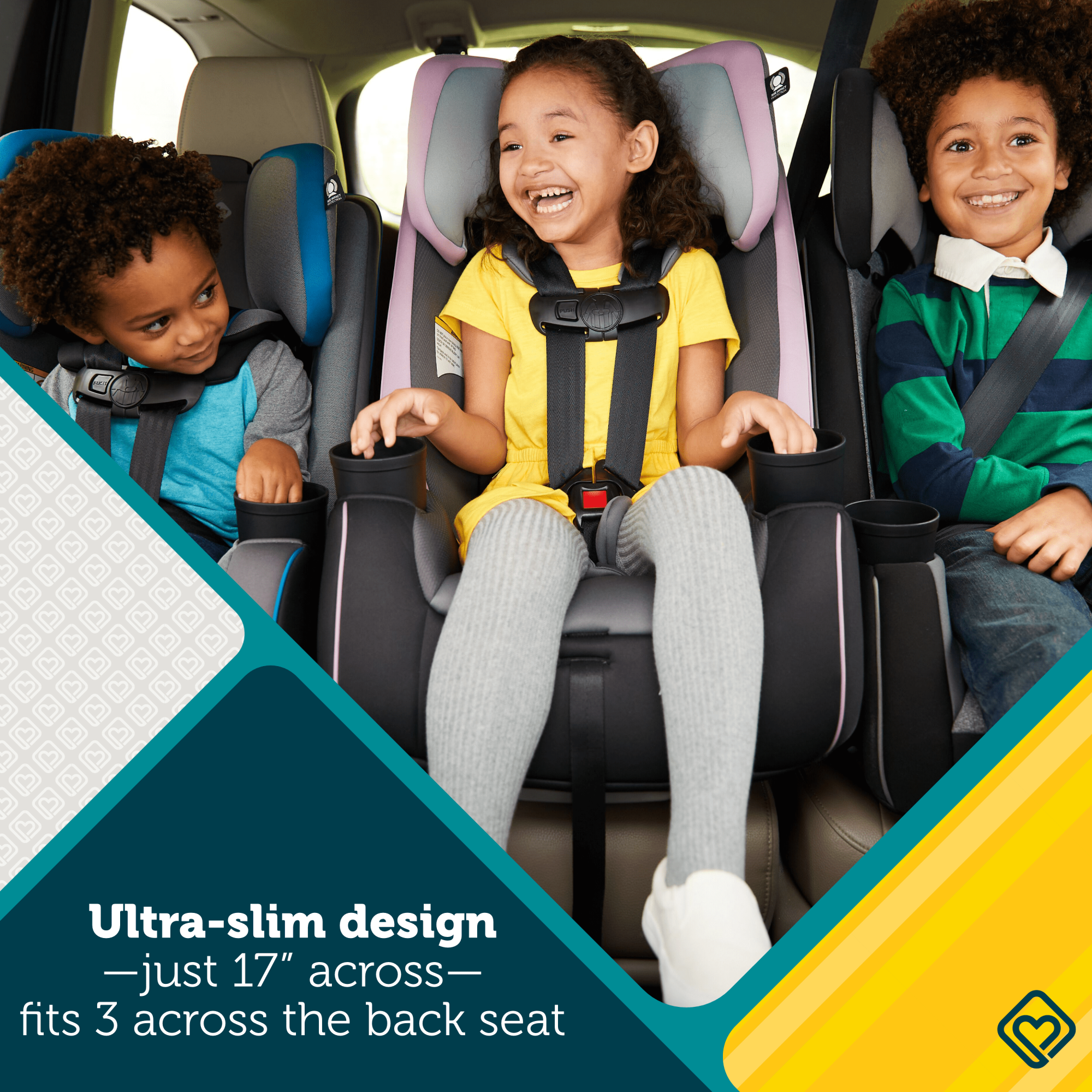 TriMate™ All-in-One Convertible Car Seat - ultra-slim design - just 17" across - fits 3 across the back seat