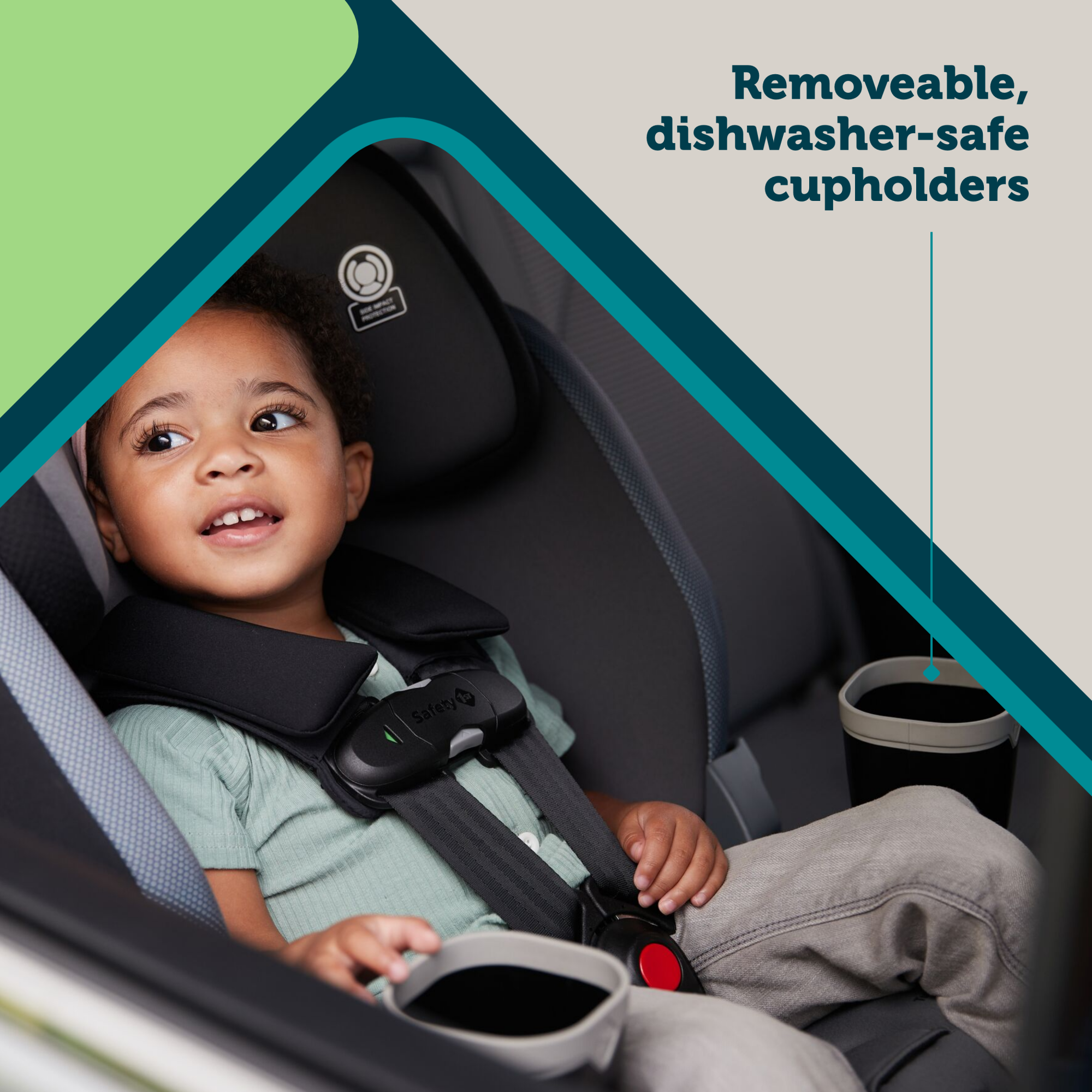 Turn and Go 360 DLX Rotating All-in-One Convertible Car Seat - removable, dishwasher-safe cup holders