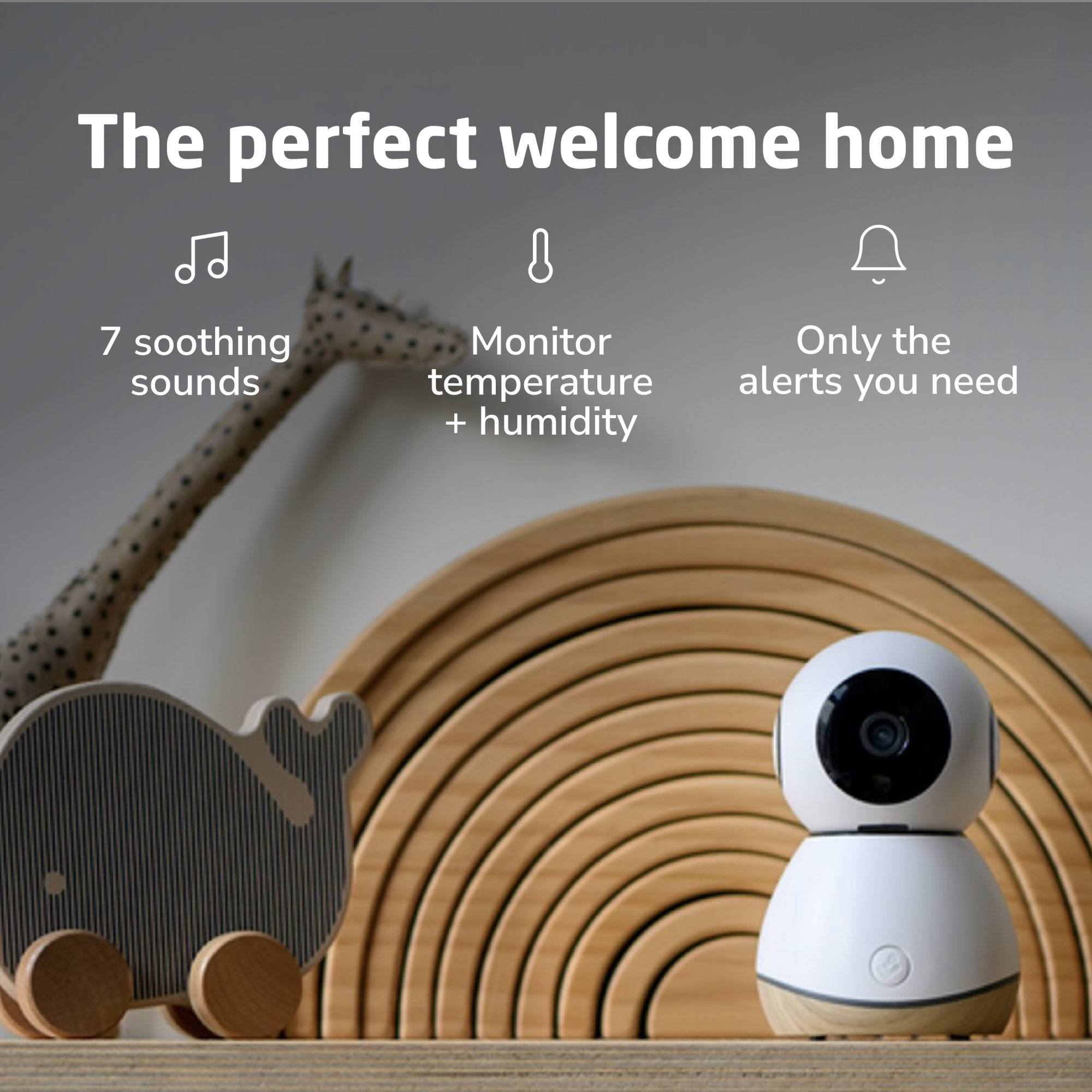 See Pro 360° Baby Monitor - The perfect welcome home - 7 soothing sounds, monitor temperature + humidity, only the alerts you need