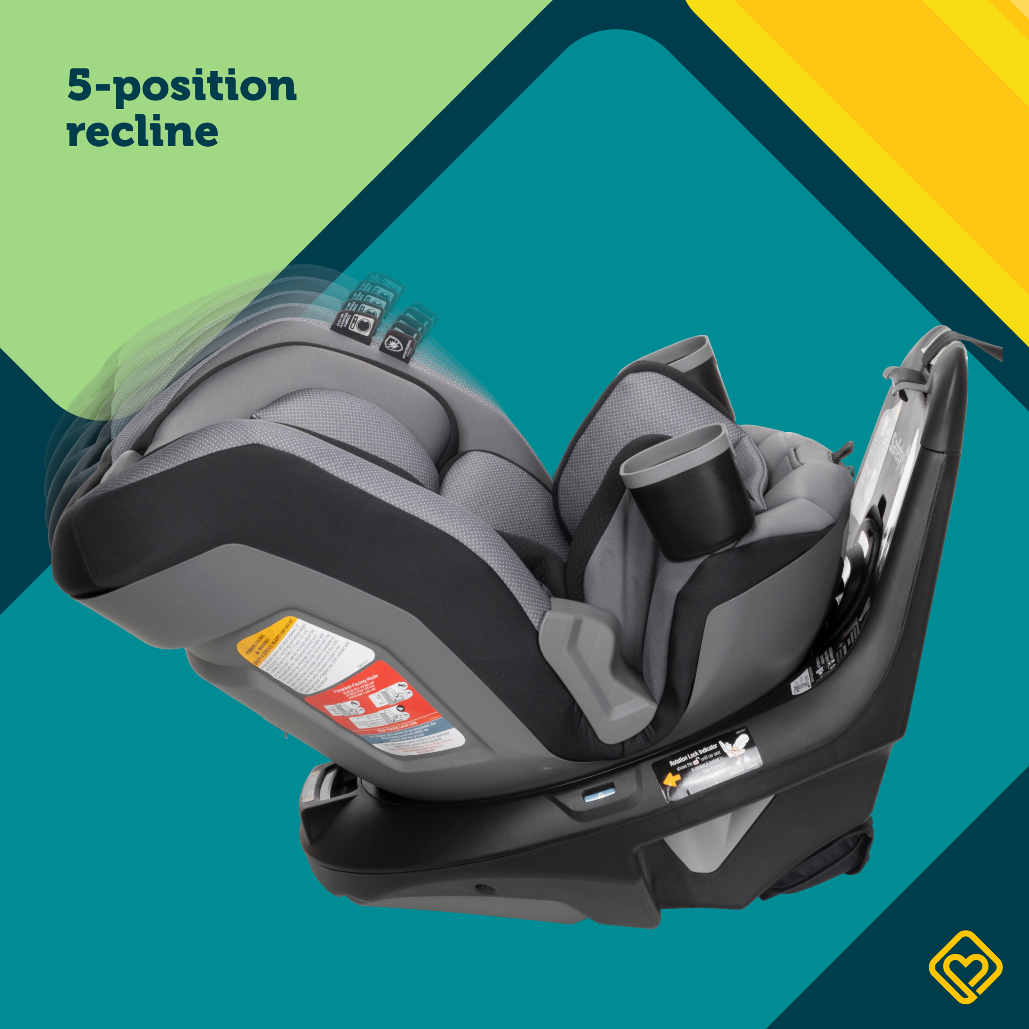 Turn and Go 360 DLX Rotating All-in-One Convertible Car Seat - 5-position recline