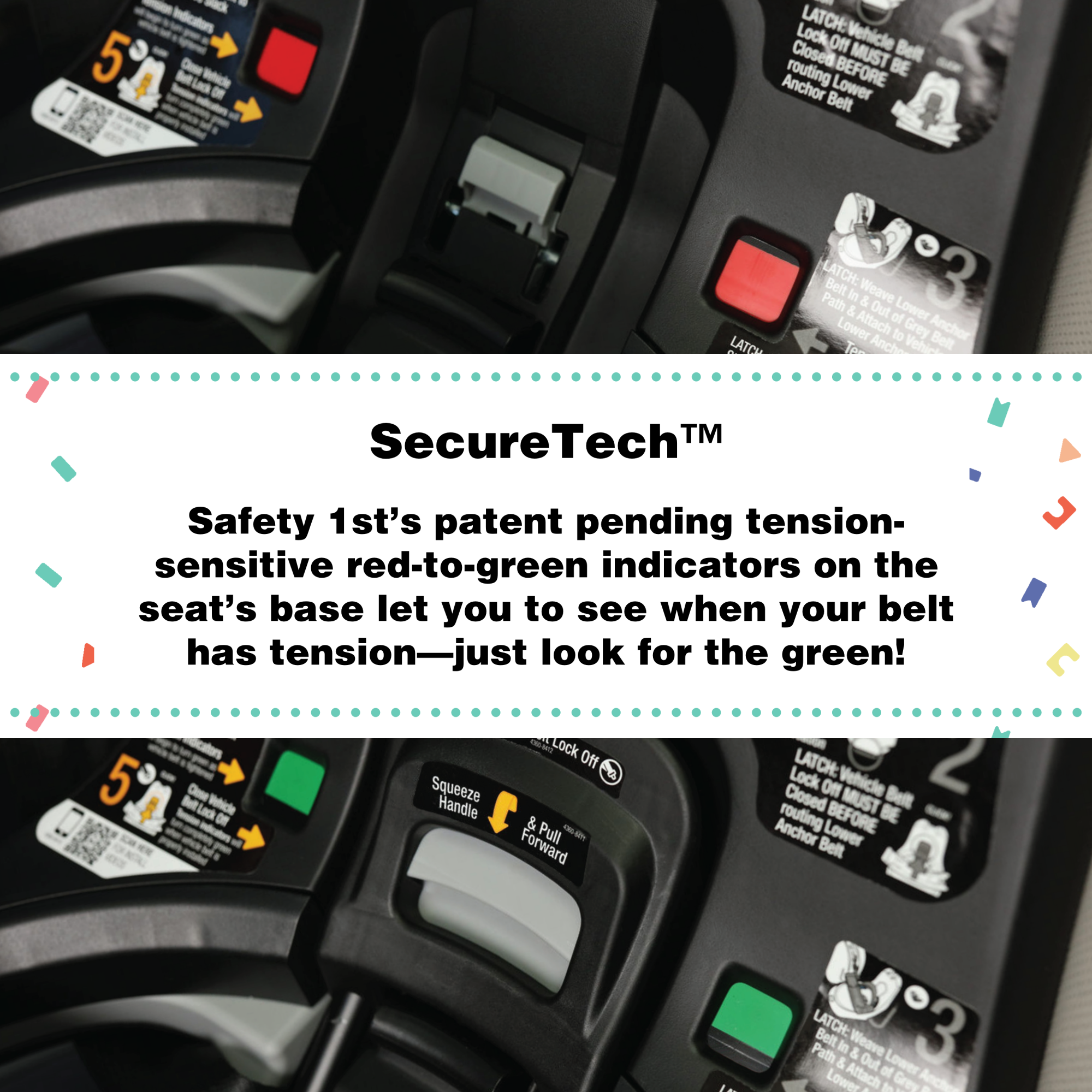 Disney Baby Turn and Go 360 Rotating All-in-One Convertible Car Seat - SecureTech - Safety 1st's patent pending tension-sensitive red-to-green indicators on the seat's base let you see when your belt has tension - just look for the green!